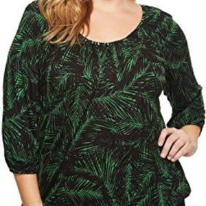 Michael Kors Plus Sz Green Palm Scoop Neck